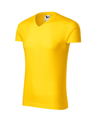 Koszulka męska 100% bawełna t-shirt SLIM FIT V-NECK 146 kolor żółty