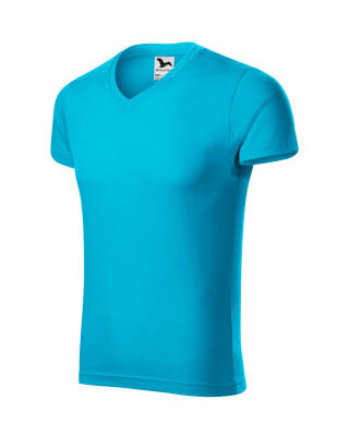 Koszulka męska 100% bawełna t-shirt SLIM FIT V-NECK 146 kolor turkus