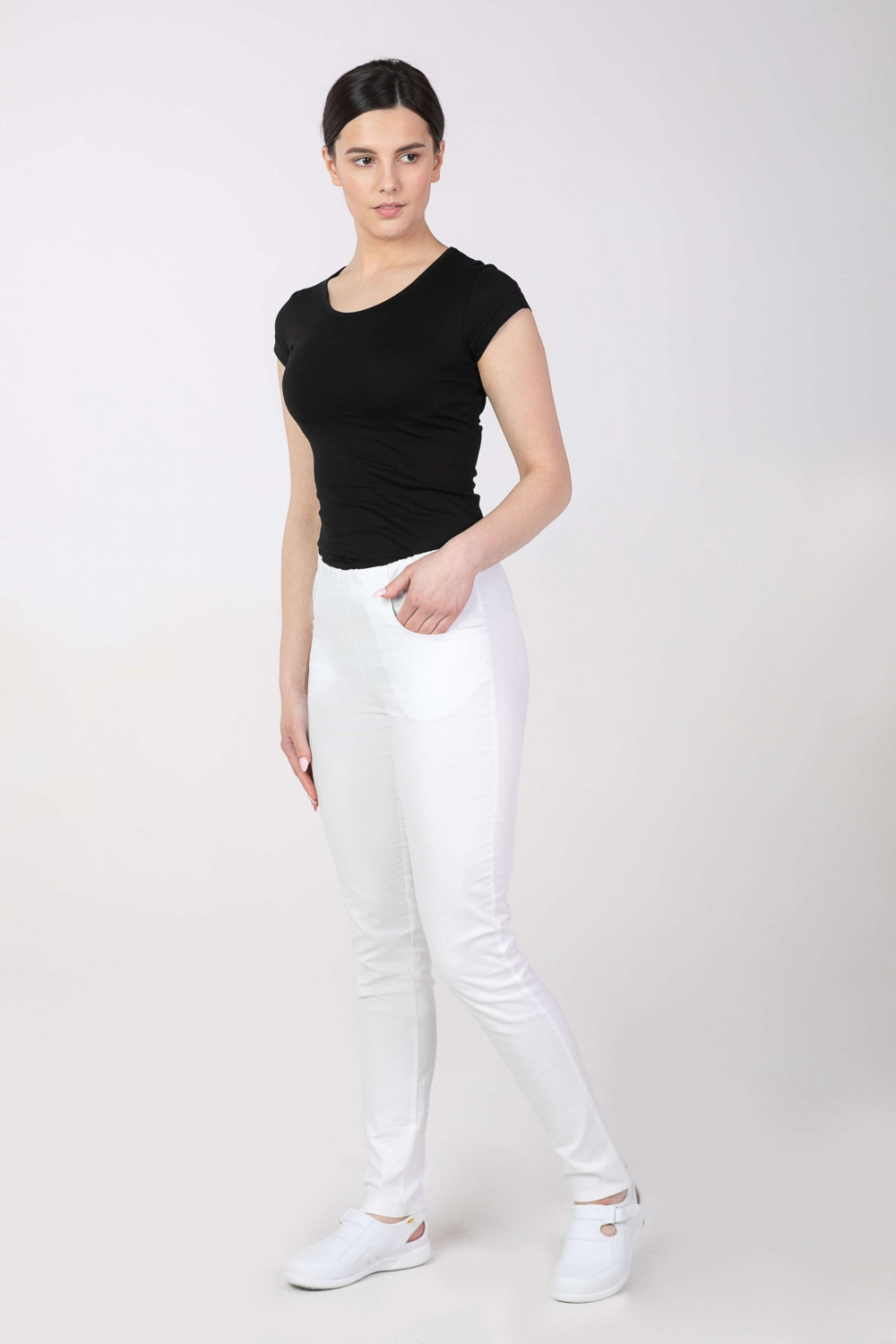 M-100X Spodnie damskie elastyczne kosmetyczne medyczne do pracy kolor biały