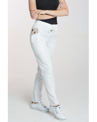 M-200X Elastyczne spodnie damskie medyczne kosmetyczne na sznurku białe