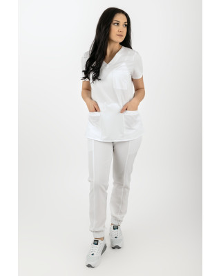 M-390XC Elastyczny scrubs bluza medyczna damska biały