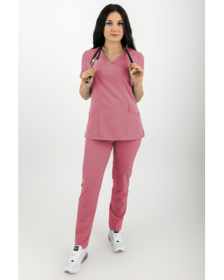 M-330XP Bluza medyczna damska elastyczna. Modny scrubs, lekki fartuch różany