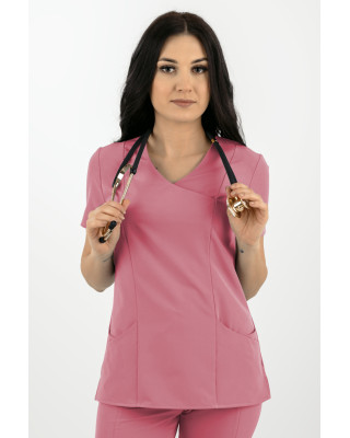 M-330XP Bluza medyczna damska elastyczna. Modny scrubs, lekki fartuch różany