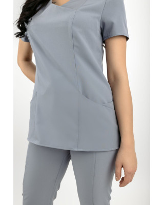 M-330XP Bluza medyczna damska elastyczna. Modny scrubs, lekki fartuch popiel