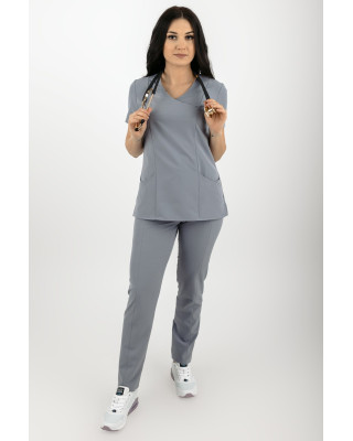 M-330XP Bluza medyczna damska elastyczna. Modny scrubs, lekki fartuch popiel
