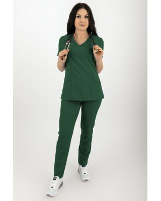 M-330XP Bluza medyczna damska elastyczna. Modny scrubs, lekki fartuch zieleń butelkowa