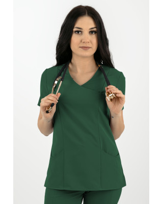 M-330XP Bluza medyczna damska elastyczna. Modny scrubs, lekki fartuch zieleń butelkowa