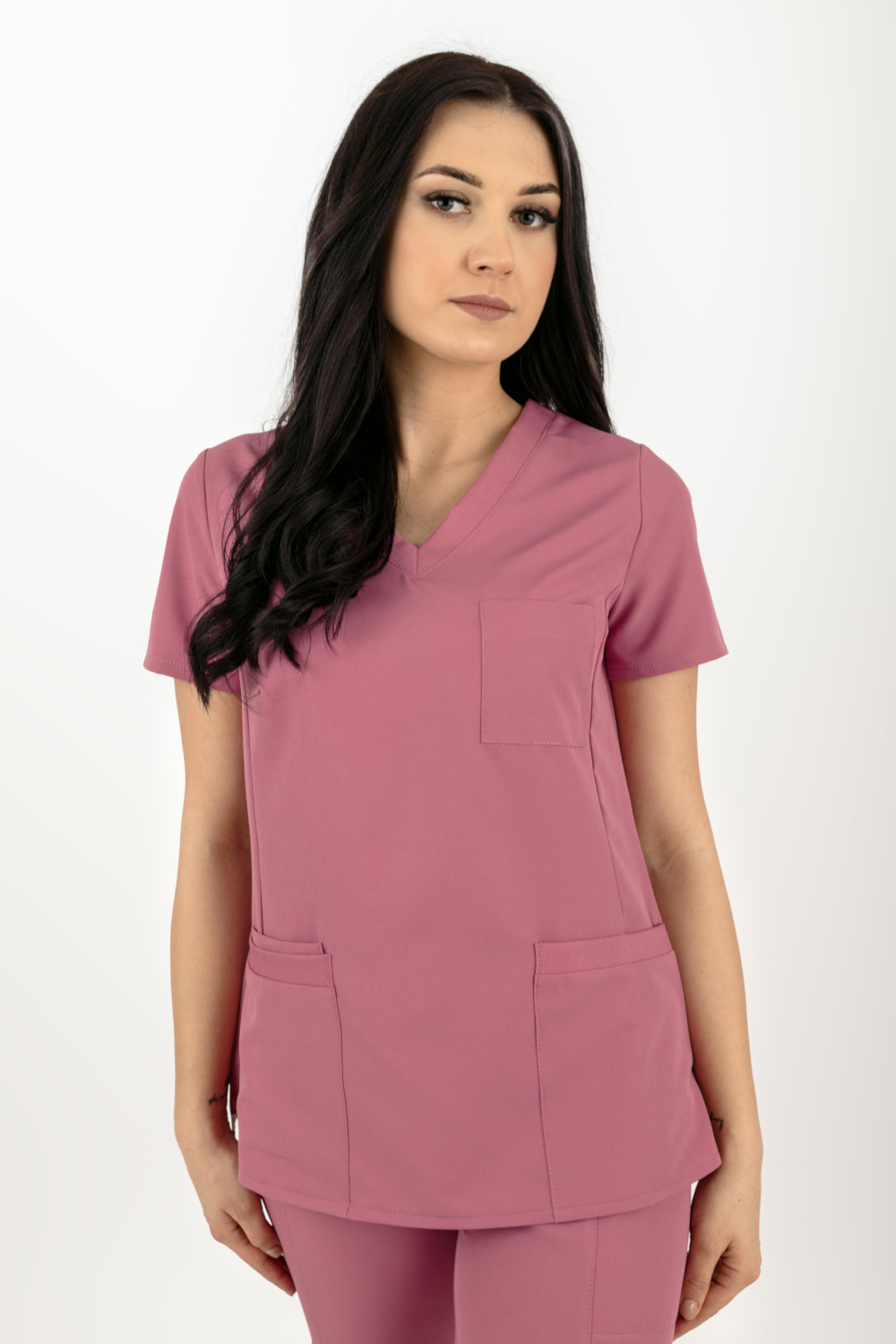 M-390XC Elastyczny scrubs bluza medyczna damska różany