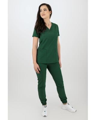 M-200XCG Elastyczne spodnie joggery medyczne damskie scrubsy zieleń butelkowa