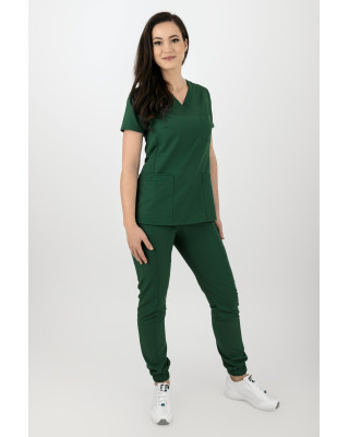 M-200XCG Elastyczne spodnie joggery medyczne damskie scrubsy zieleń butelkowa