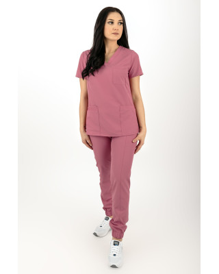 Elastyczny komplet medyczny scrubs bluza medyczna damska joggery medyczne różany