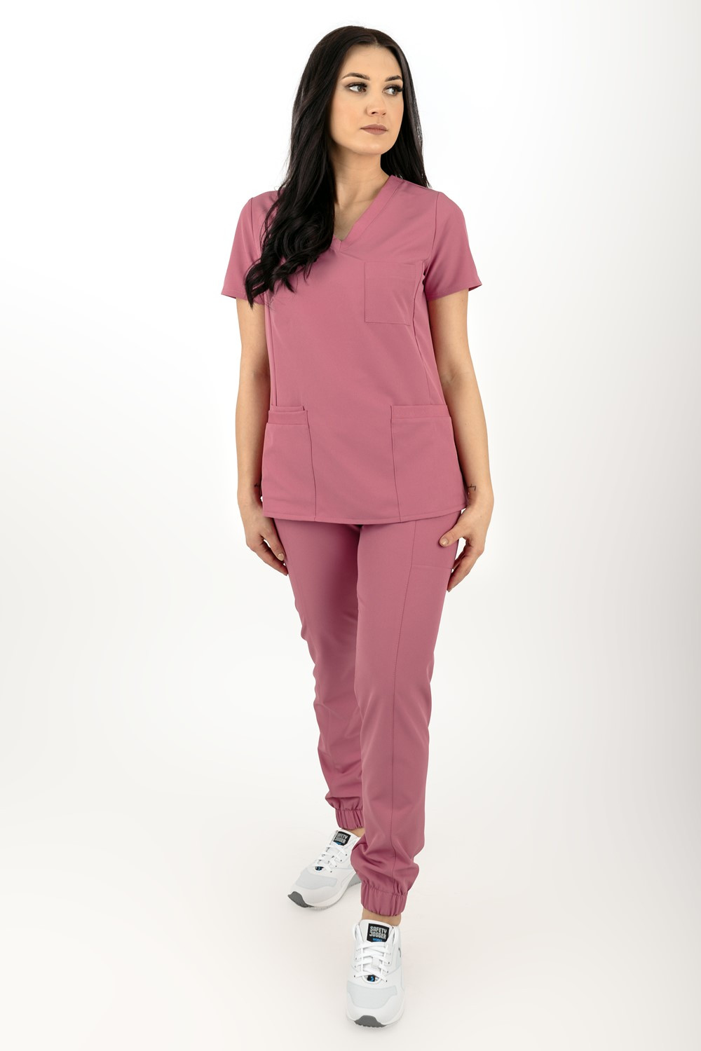 Elastyczny komplet medyczny scrubs bluza medyczna damska joggery medyczne różany