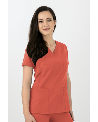 Elastyczny komplet medyczny scrubs bluza medyczna damska joggery medyczne koral