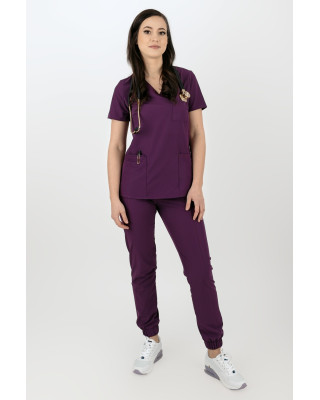 Elastyczny komplet medyczny scrubs bluza medyczna damska joggery medyczne fioletowy