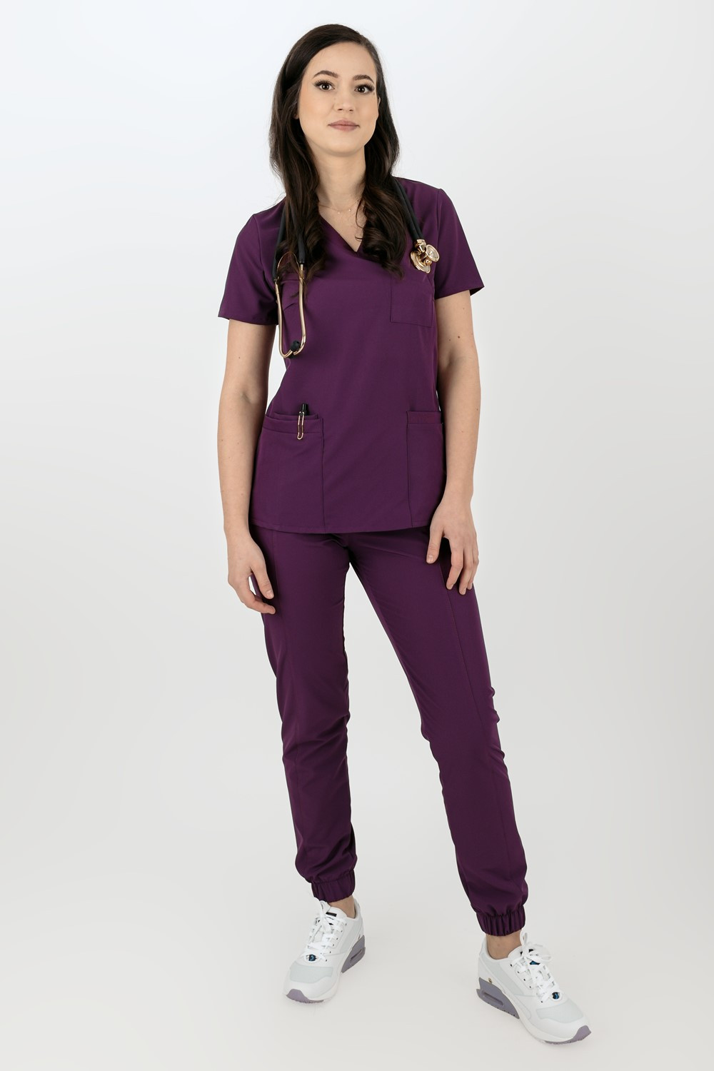 Elastyczny komplet medyczny scrubs bluza medyczna damska joggery medyczne fioletowy