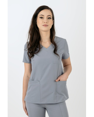 Elastyczny komplet medyczny scrubs bluza medyczna damska joggery medyczne popiel