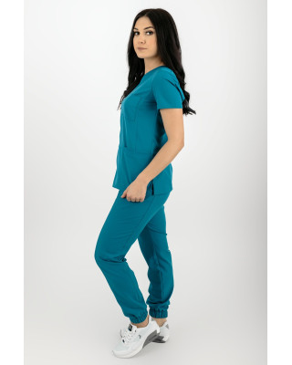 Elastyczny komplet medyczny scrubs bluza medyczna damska joggery medyczne morski