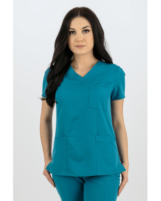 Elastyczny komplet medyczny scrubs bluza medyczna damska joggery medyczne morski