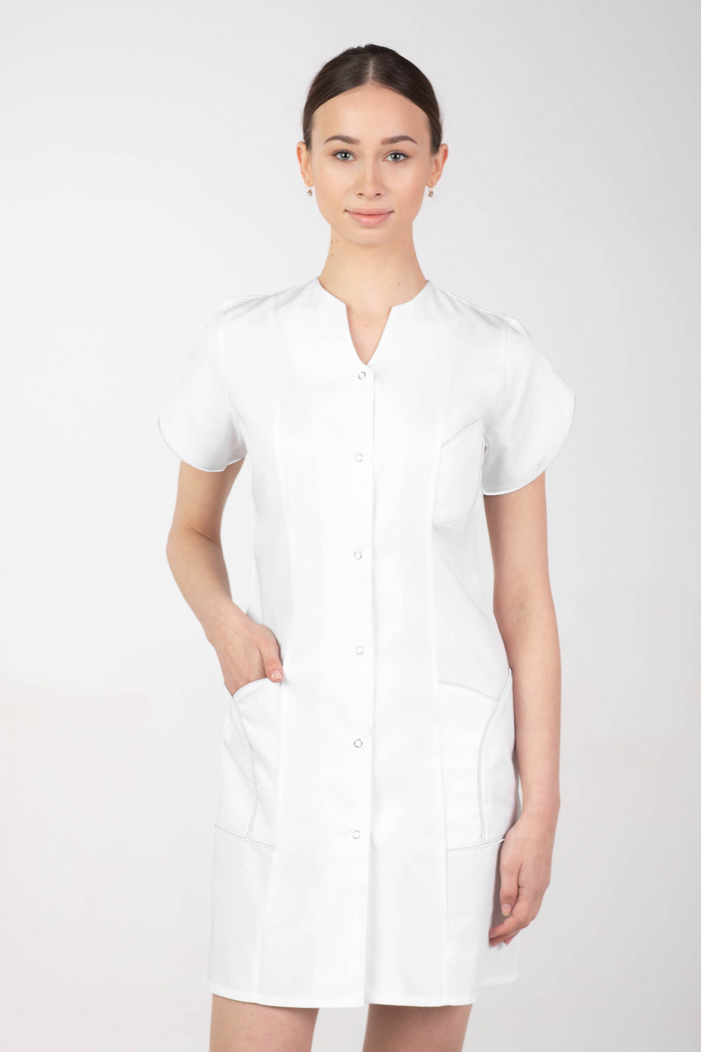M-310C Fartuch damski medyczny kosmetyczny sukienka medyczna kolor biały