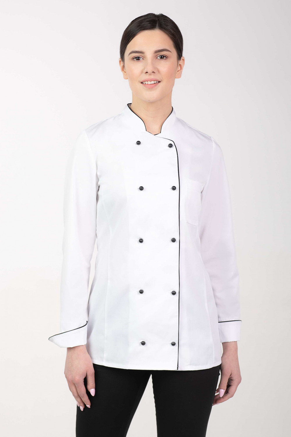 M-314 Bluza kucharska damska biała dwurzędowa na guziki fartuch kucharski