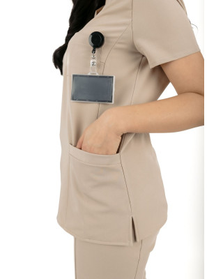 Elastyczny komplet medyczny scrubs bluza medyczna damska joggery medyczne beżowy