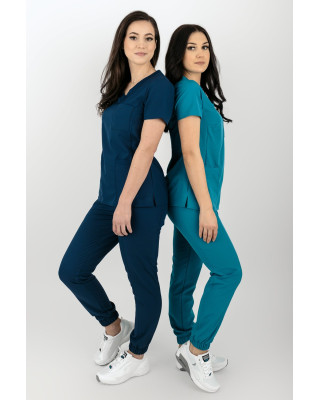 Elastyczny komplet medyczny scrubs bluza medyczna damska joggery medyczne granat