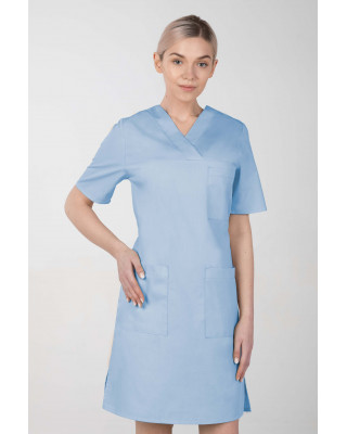 M-076FX Sukienka damska elastyczna medyczna fartuch kosmetyczny kolor błękitny