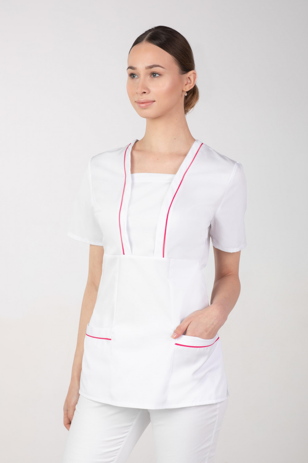 M-054X Elastyczna bluza damska medyczna kosmetyczna fartuch uniform kolor biały