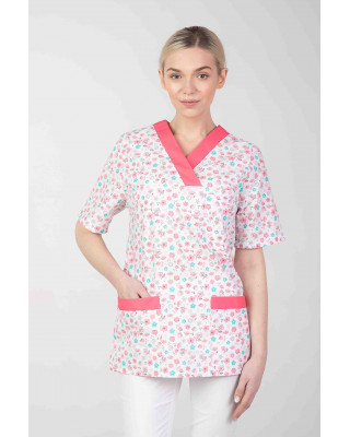 Bluza medyczna we wzorki kolorowa damska  M-074G MIĘTOWA ŁĄCZKA