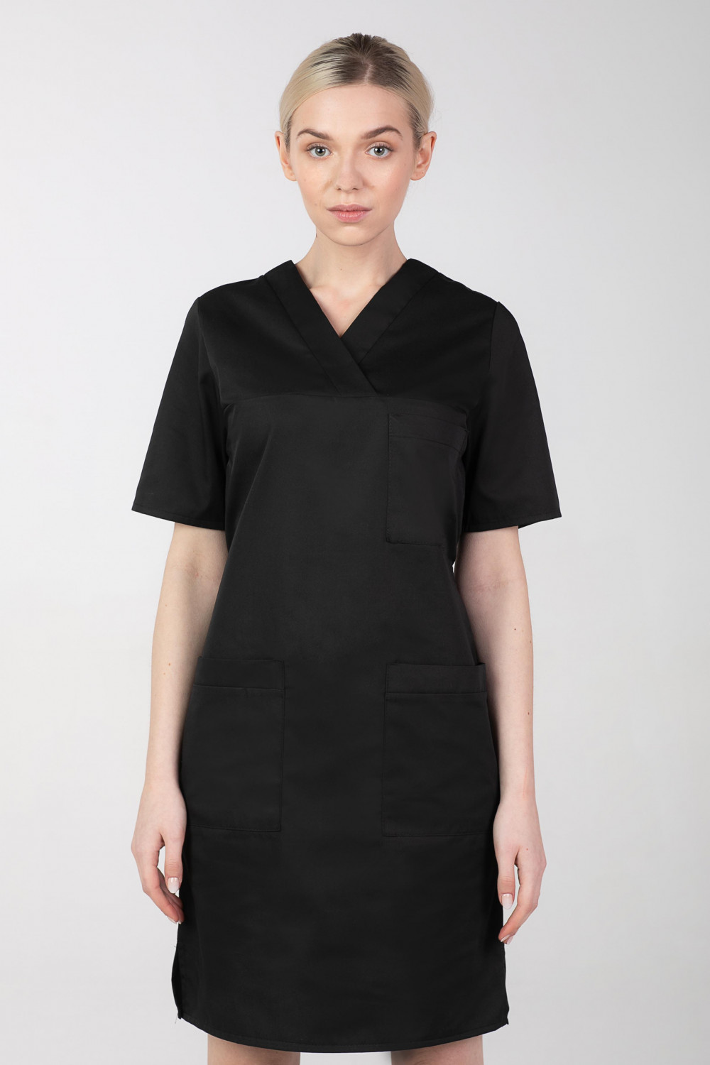 M-076F Sukienka medyczna wiązana  fartuch medyczny kolor czarny
