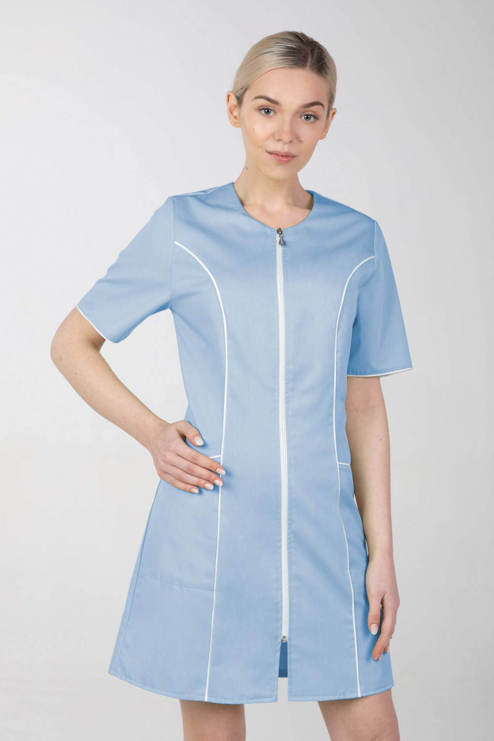 M-173C Fartuch damski medyczny sukienka medyczna na zamek kolor błękit