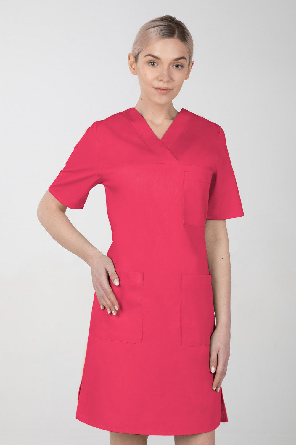 M-076FX Sukienka damska elastyczna medyczna fartuch kosmetyczny kolor amarant