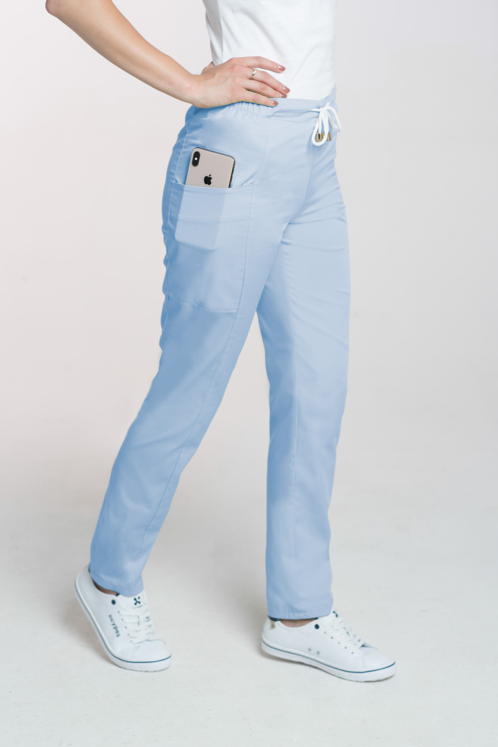 M-200X Elastyczne spodnie damskie medyczne kosmetyczne na sznurku błękit
