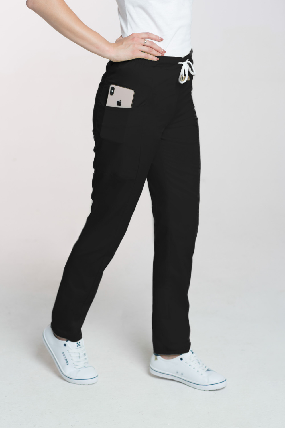 M-200X Elastyczne spodnie damskie medyczne kosmetyczne na sznurku czarny