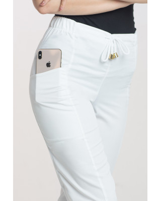 M-200X Elastyczne spodnie damskie medyczne kosmetyczne na sznurku białe