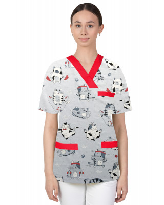 Bluza medyczna we wzorki kolorowa damska M-074G koty fitnes