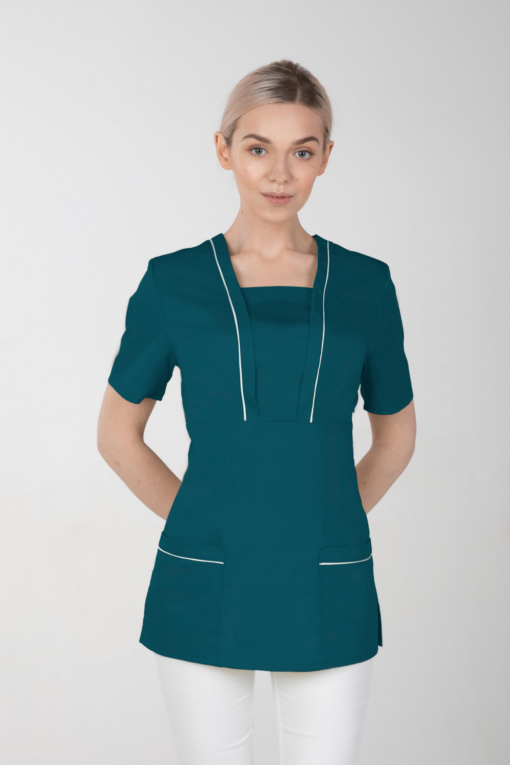 M-054X Elastyczna bluza damska medyczna kosmetyczna fartuch uniform kolor ciemna zieleń