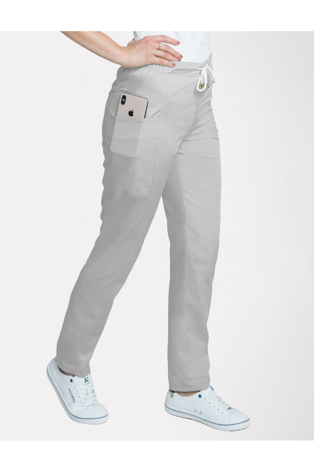 M-200X Elastyczne spodnie damskie medyczne kosmetyczne na sznurku szary