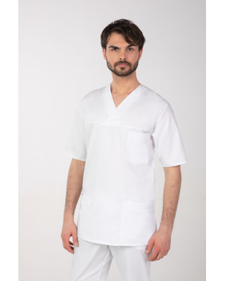M-074CX Elastyczna bluza medyczna męska chirurgiczna biały