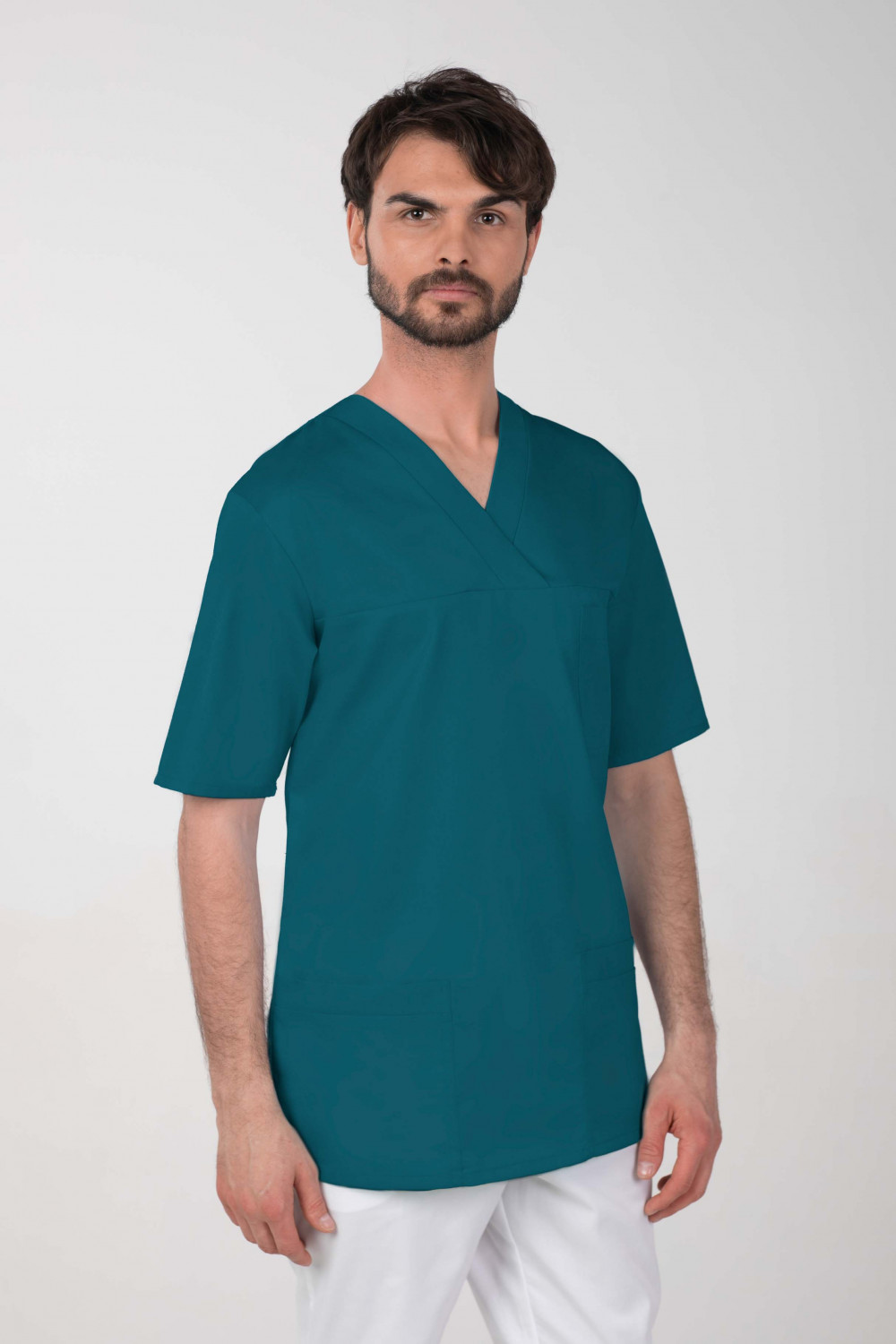 M-074CX Elastyczna bluza medyczna męska chirurgiczna ciemna zieleń