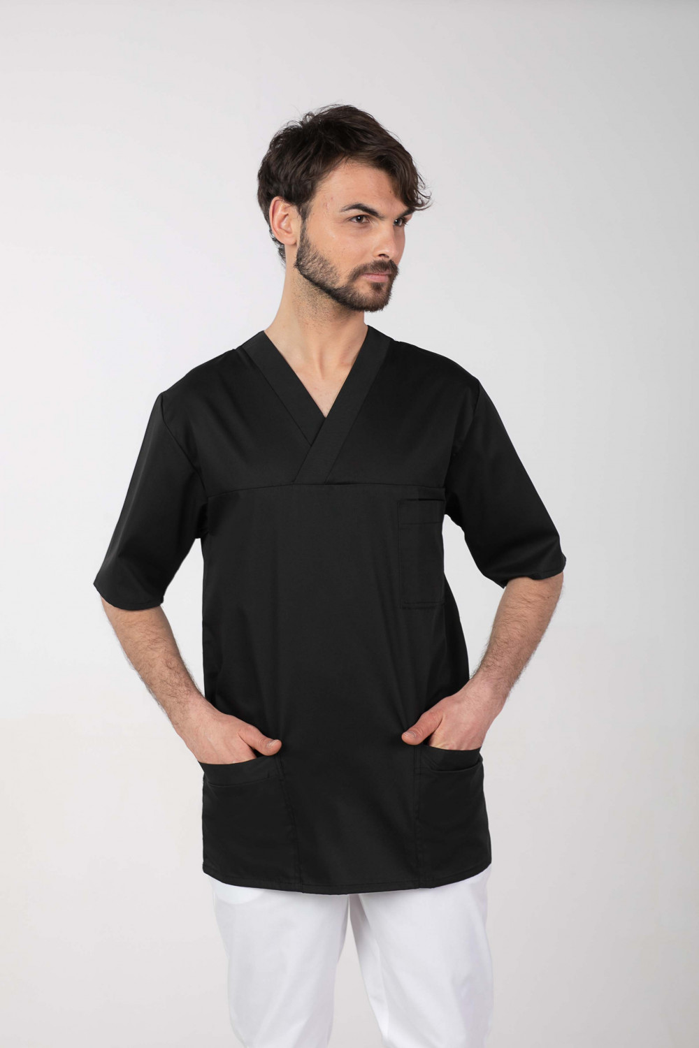 M-074CX Elastyczna bluza medyczna męska chirurgiczna czarny