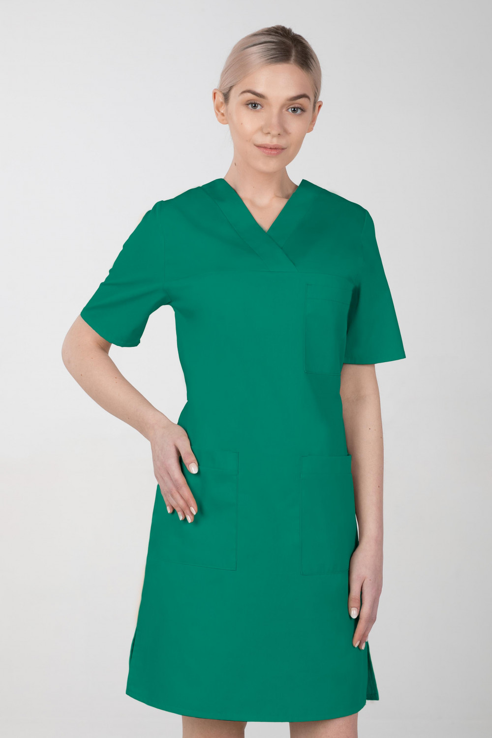 M-076FX Sukienka damska elastyczna medyczna fartuch kosmetyczny kolor trawa