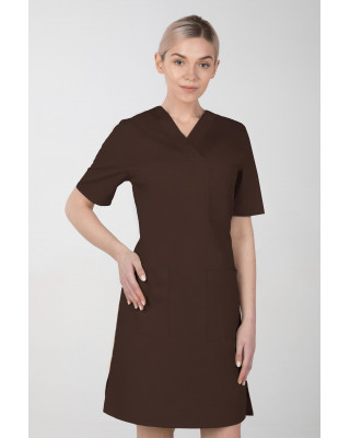 M-076F Sukienka medyczna wiązana  fartuch medyczny kolor czekolada