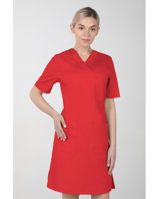 M-076F Sukienka medyczna wiązana  fartuch medyczny kolor czerwony