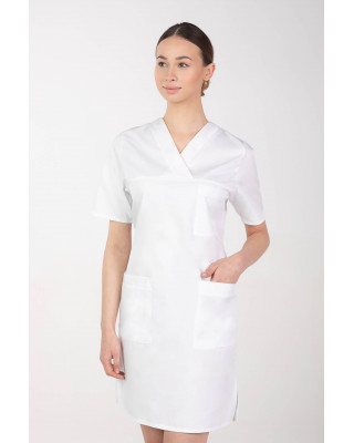M-076F Sukienka medyczna wiązana  fartuch medyczny kolor biały