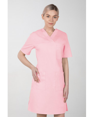 M-076FX Sukienka damska elastyczna medyczna fartuch kosmetyczny kolor jasny róż