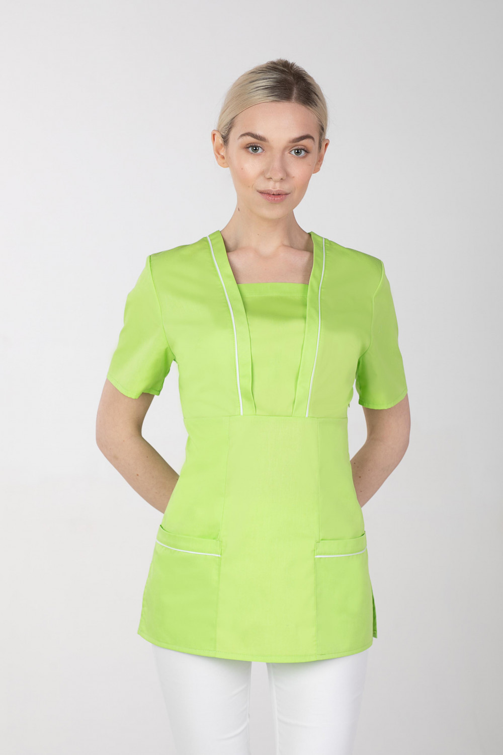 M-054X Elastyczna bluza damska medyczna kosmetyczna fartuch uniform kolor limonka