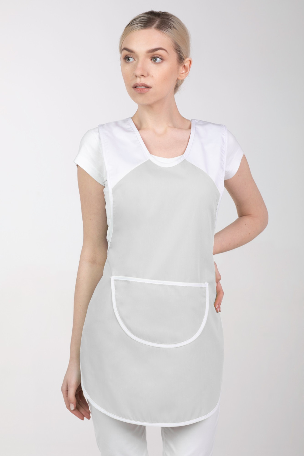 M-023A fartuch kasak kuchenny odzież gastronomiczna wiązany po bokach szary + biały