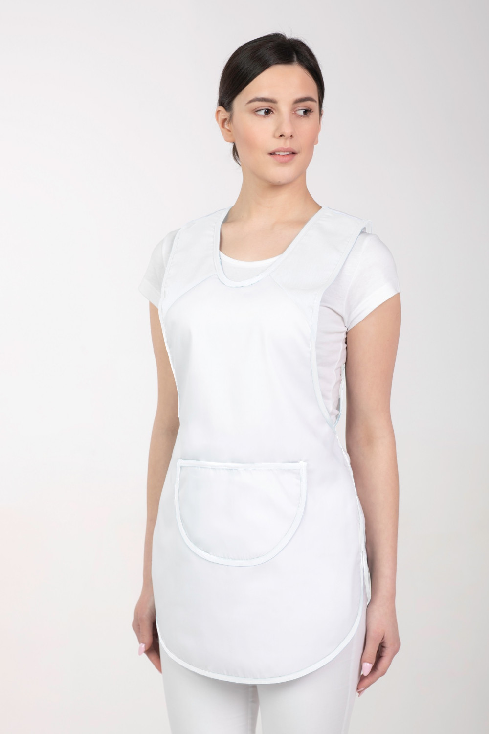 M-023A fartuch kasak kuchenny odzież gastronomiczna wiązany po bokach biały + biały