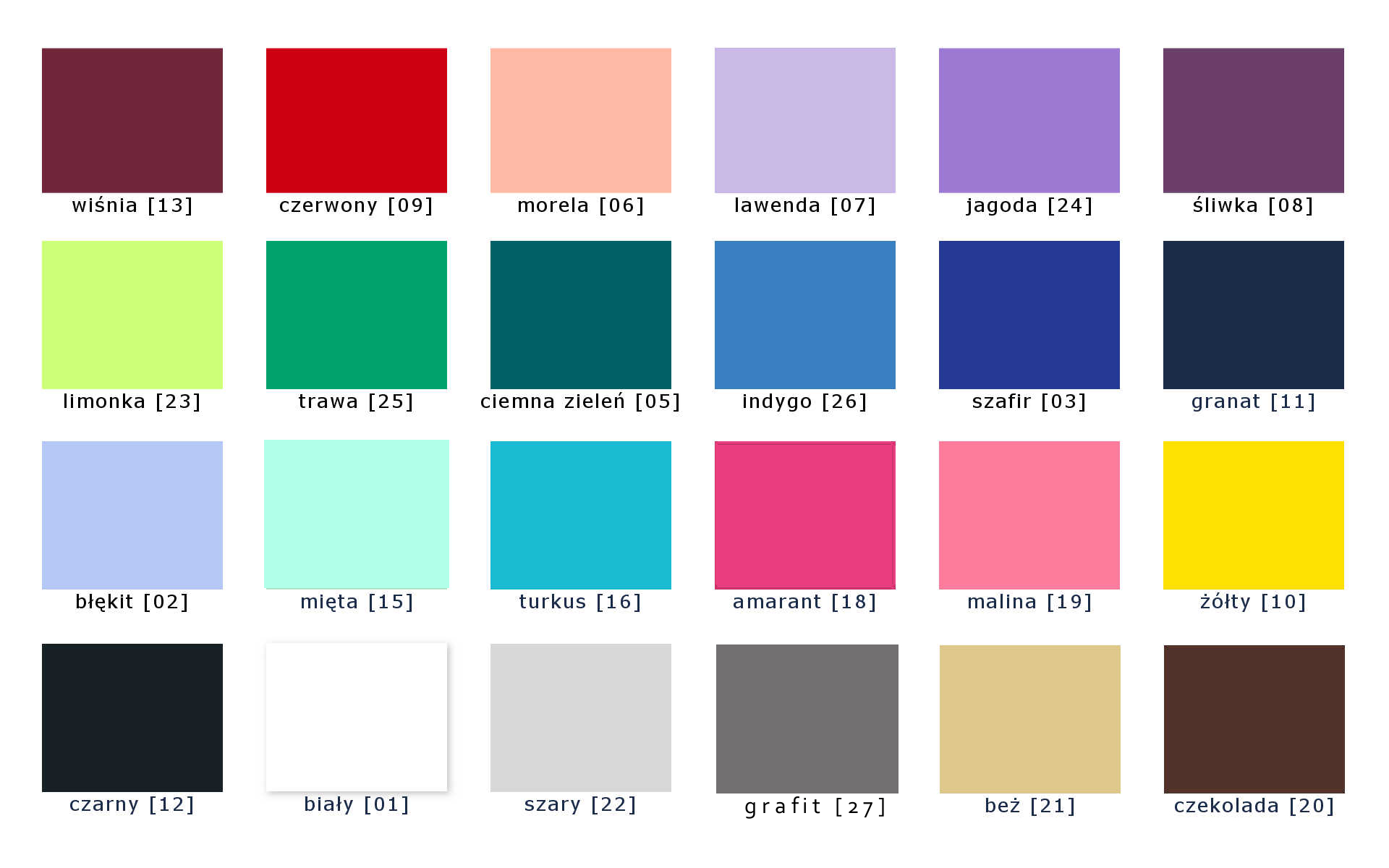 Paleta kolorów tkanin - elanobawełna MARTEX